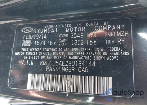 2014 Hyundai Accent Se from USA, damaged, VIN KMHCU5AE2EU164144
